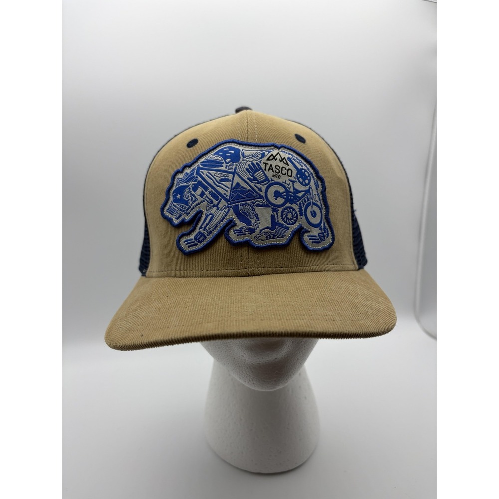 TASCO Hat Cap Snap‎ Back Beige Blue Bear Patch Trucker Mesh MTB One Size Mens